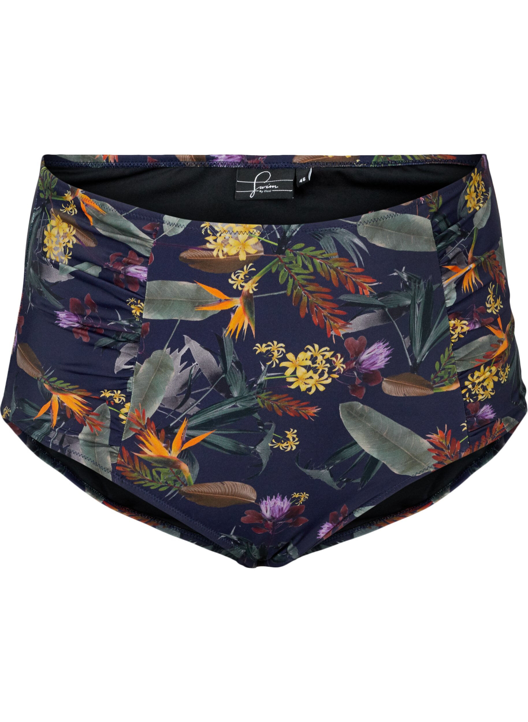 Zizzi High-waisted bikini bottoms with floral print, Night Sky Flower, Packshot image number 0