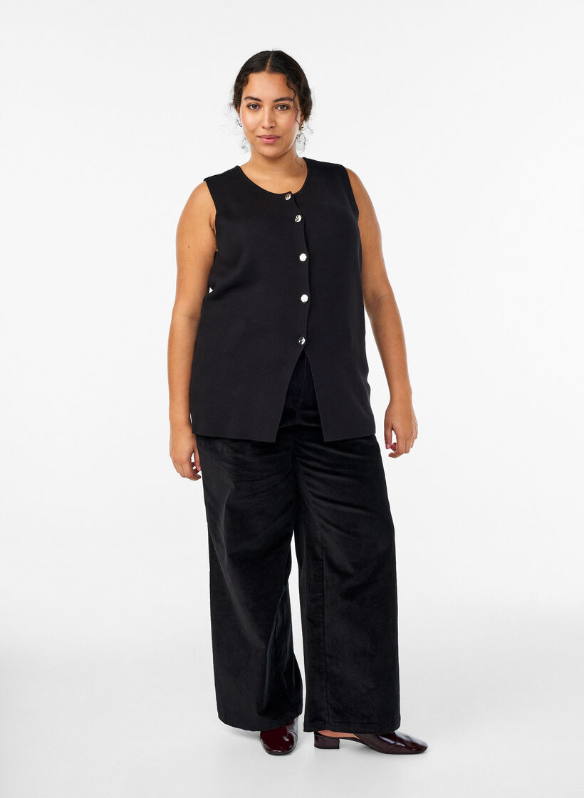 Spodnie z dreszczu z wysokim stanem i szerokimi nogawkami, Czarne, Model