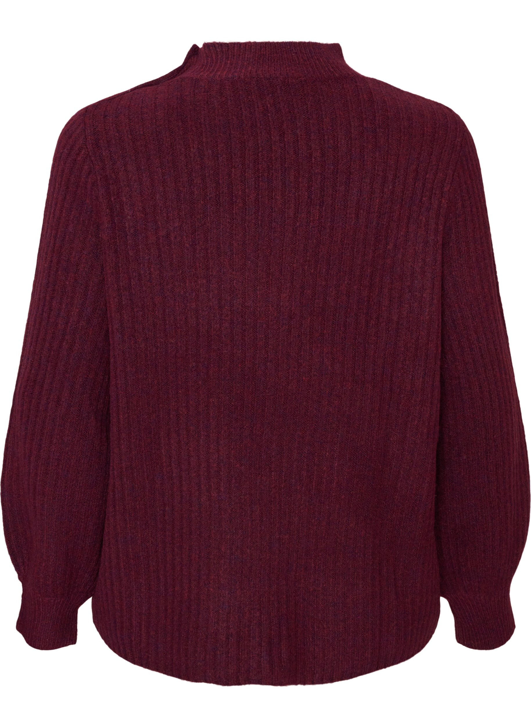 ZizziPrazkowany sweter z bufiastymi rekawami i guzikami, Ciemnobordowy, Packshot image number 1