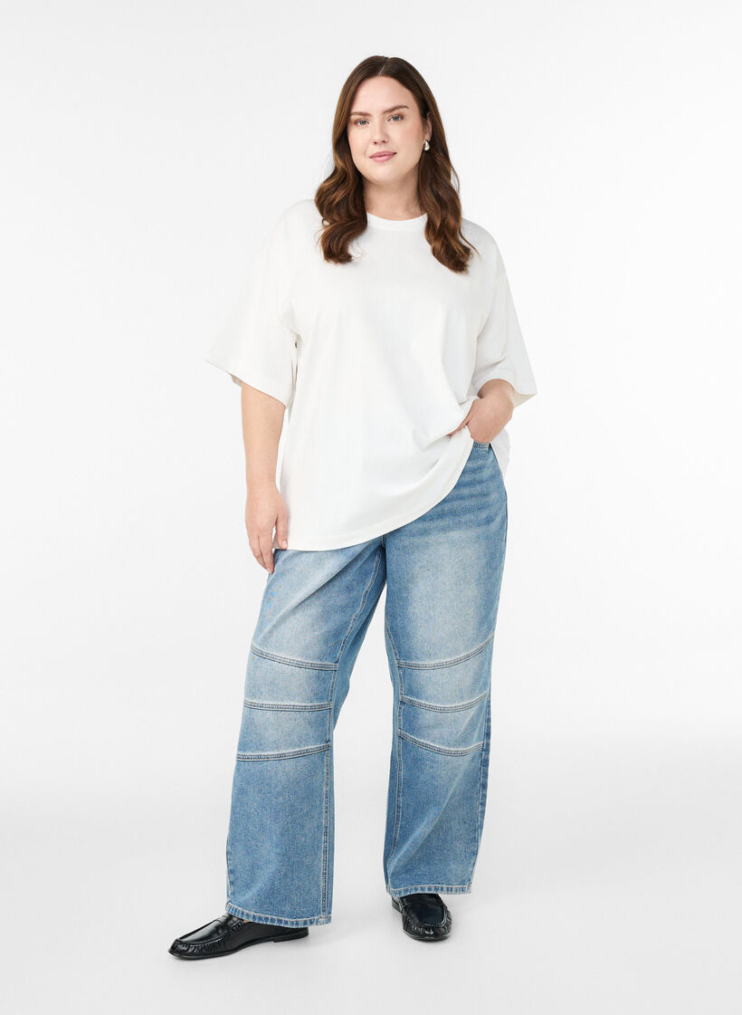 T-shirt w rozmiarze oversize z krótkim rekawem, Biały, Model image number 1