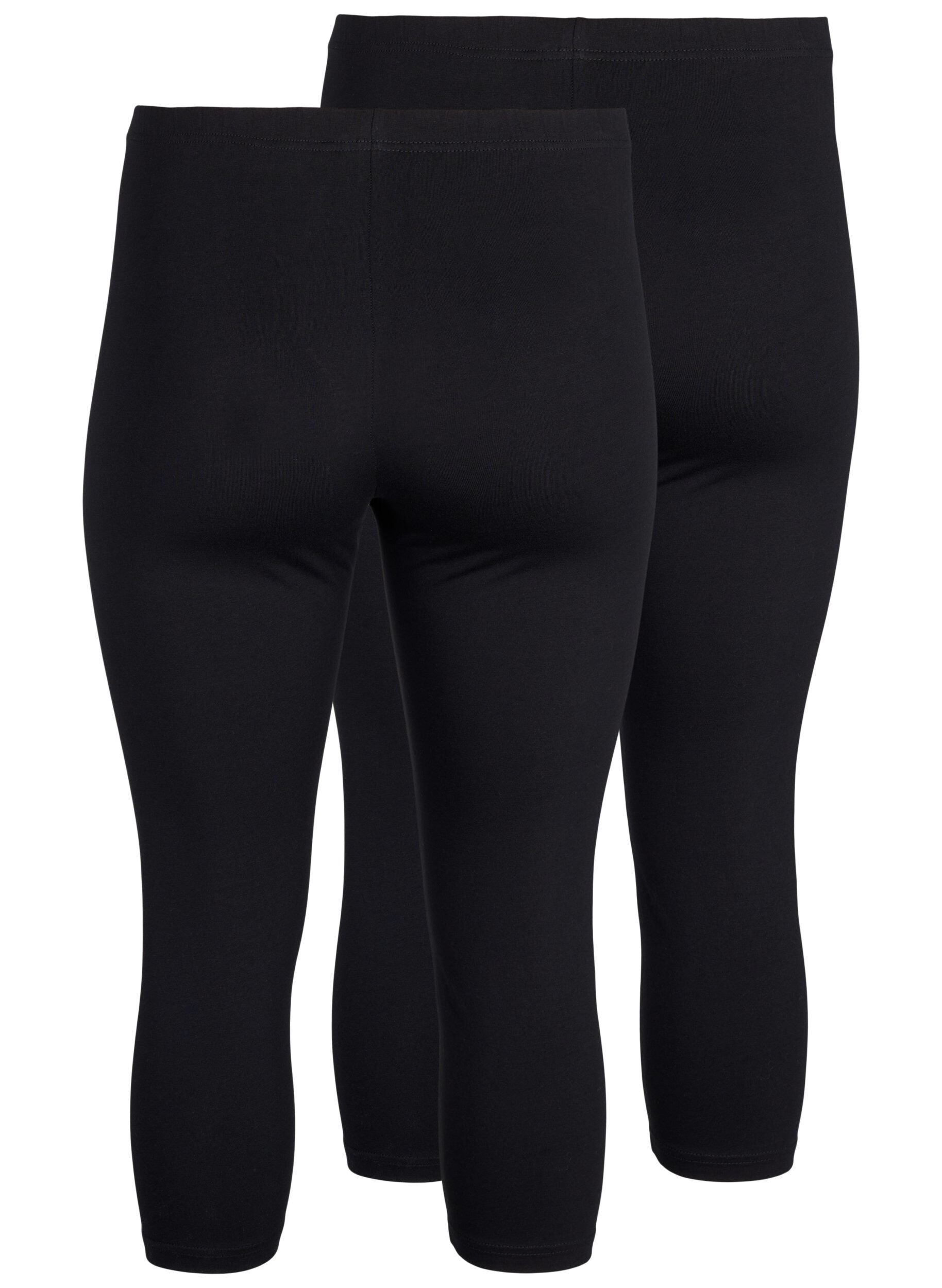 Zizzi Flash &ndash; 2-pack legginsy 3/4 z bawelny, Czarne, Packshot image number 1