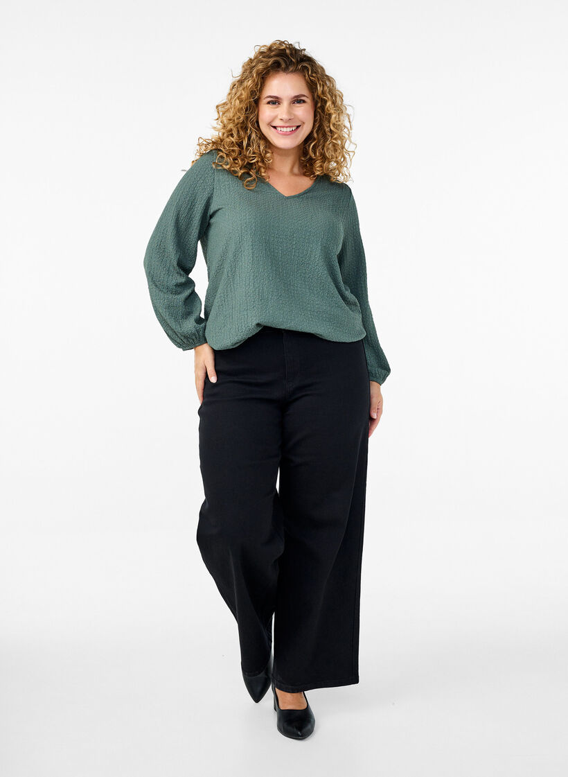 FLASH - Bluzka z faktura i dlugimi rekawami, Balsam Green, Model image number 2