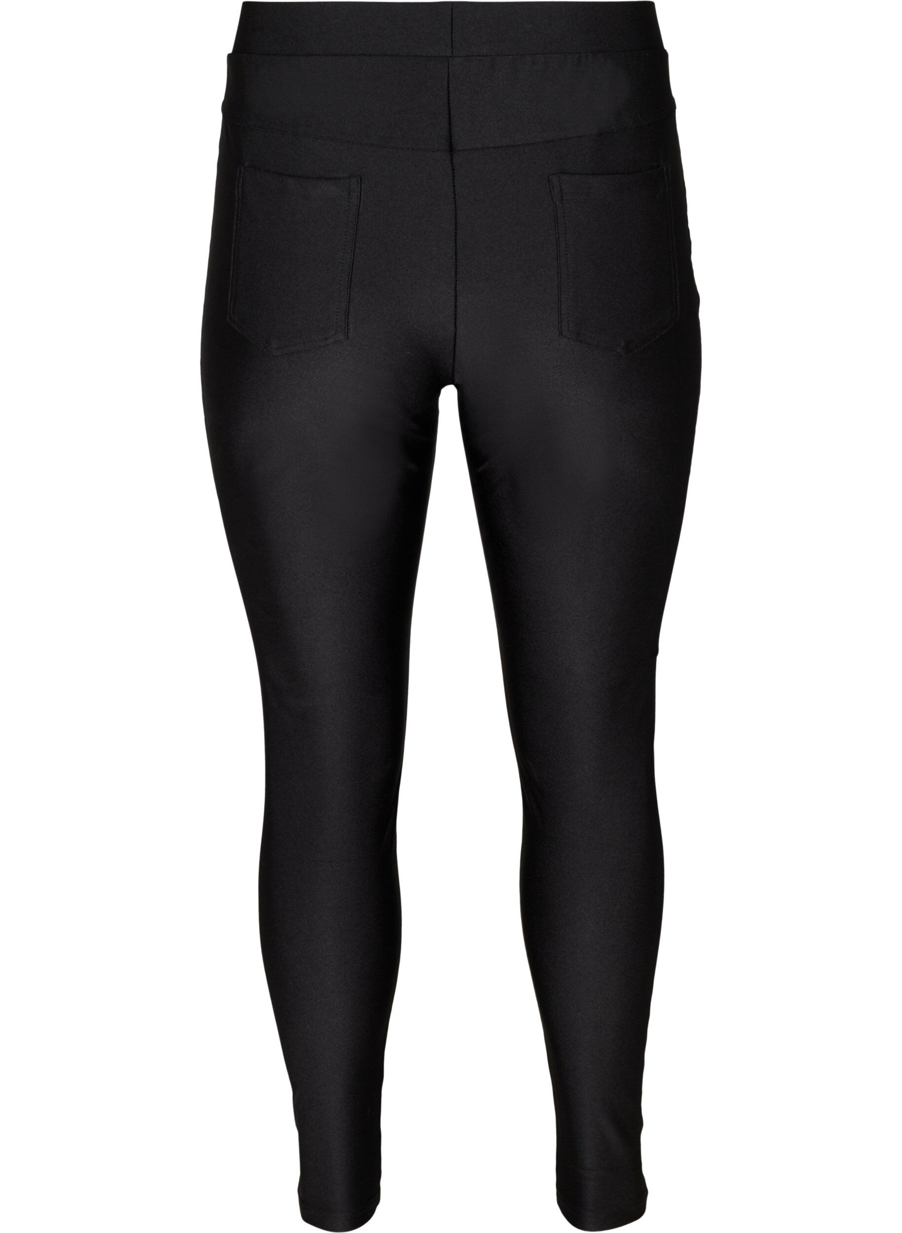 Zizzi Blyszczace legginsy z kieszeniami z tylu, o dlugosci 7/8, Black, Packshot image number 1