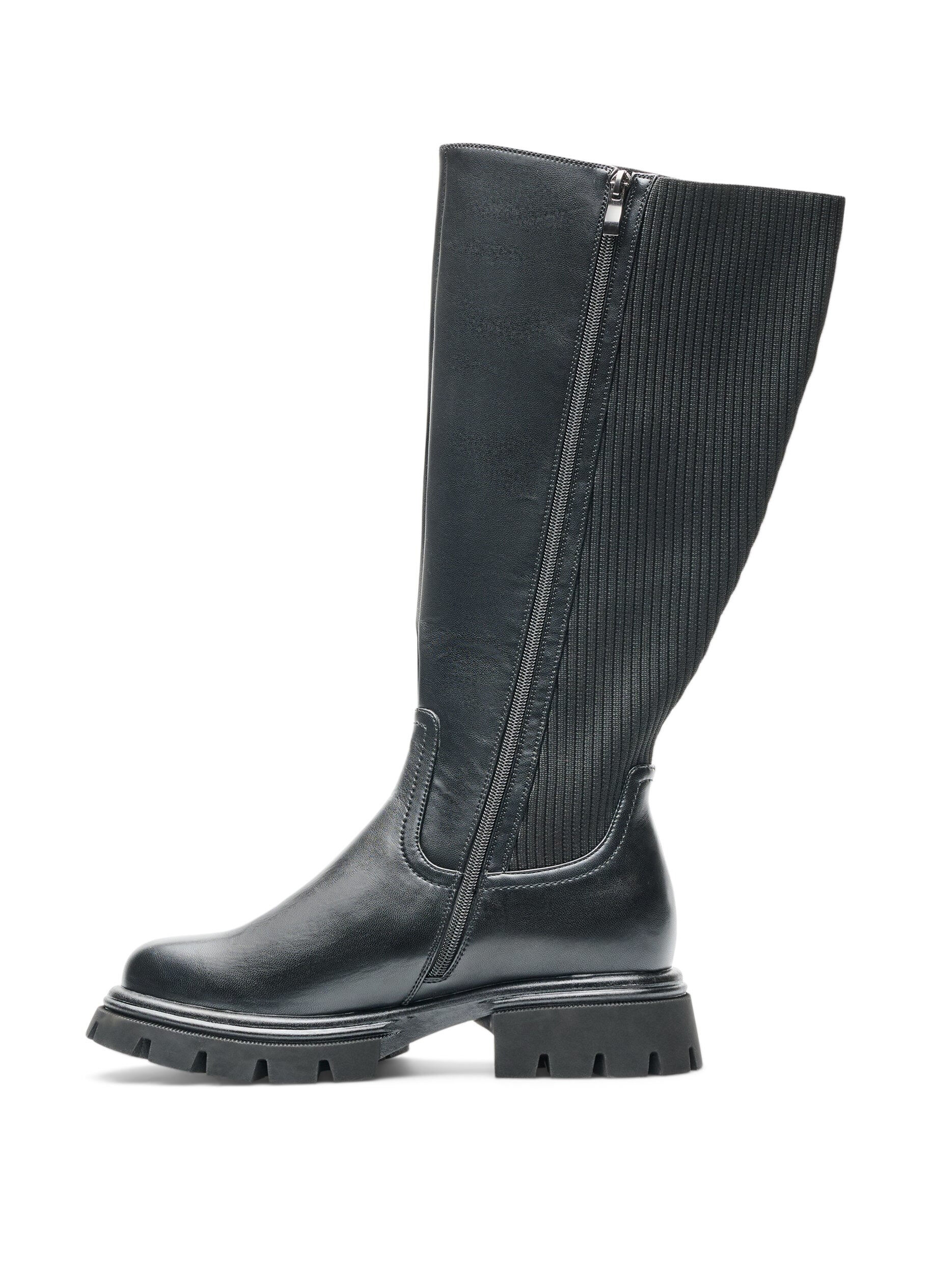 ZizziDlugie buty z wstawkami z zebrowanej dzianiny, Czarne, Packshot image number 3
