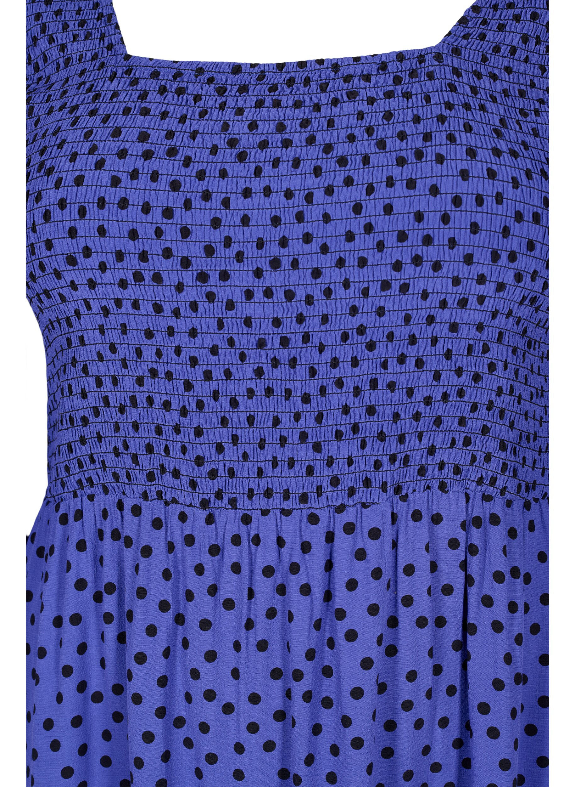 Zizzi Polka dotted viscose dress with smock, R.Blue w. Black Dot, Packshot image number 2