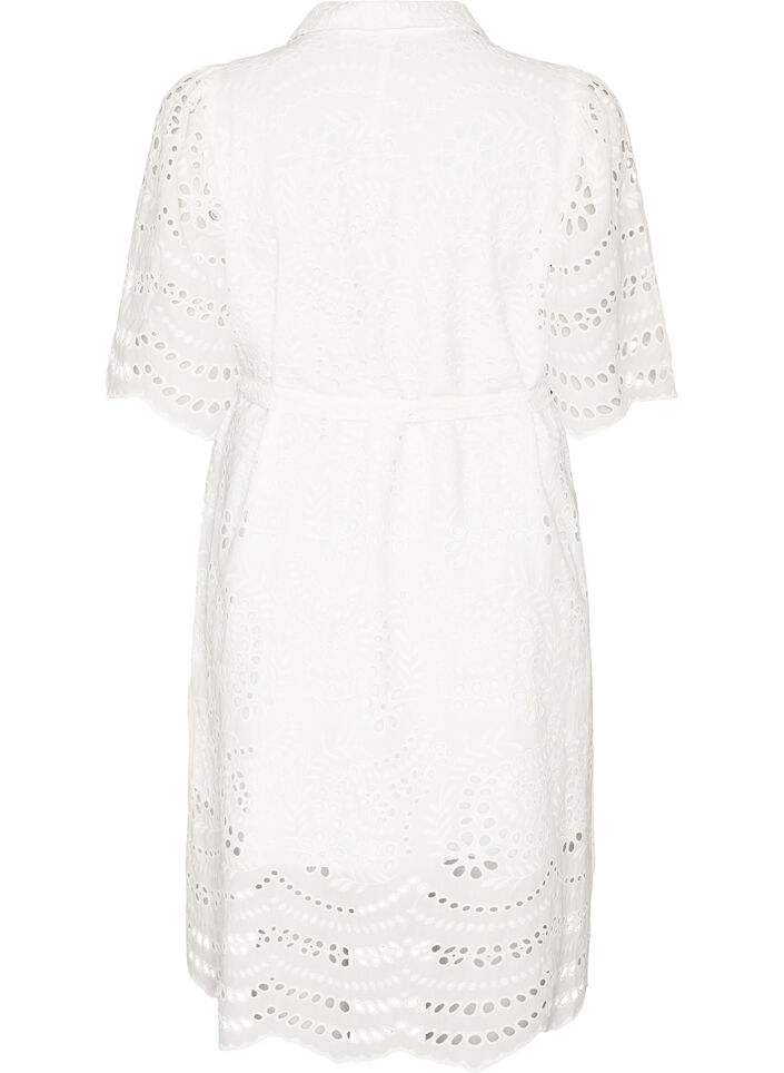 Sukienka-koszulka w stylu broderie anglaise z pasem do wiazania, Biały, Packshot image number 1
