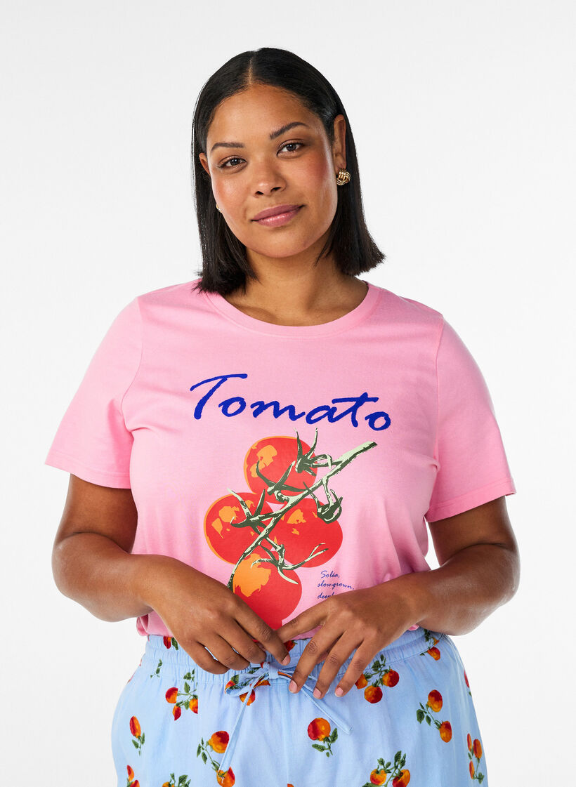 Bawelna organiczna Koszulka z nadrukiem pomidora, R&oacute;żowy, Model image number 0