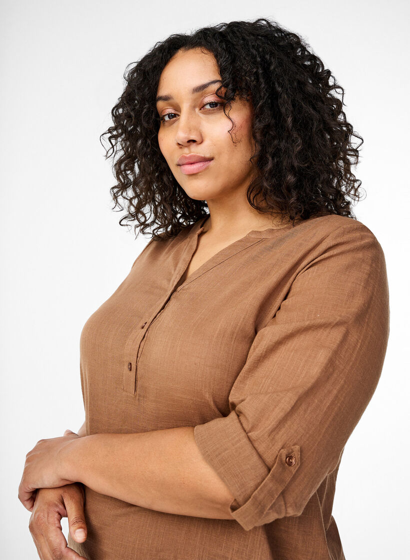 Bawelniana bluzka koszulowa z dekoltem w serek, Coca Mocha, Model image number 2
