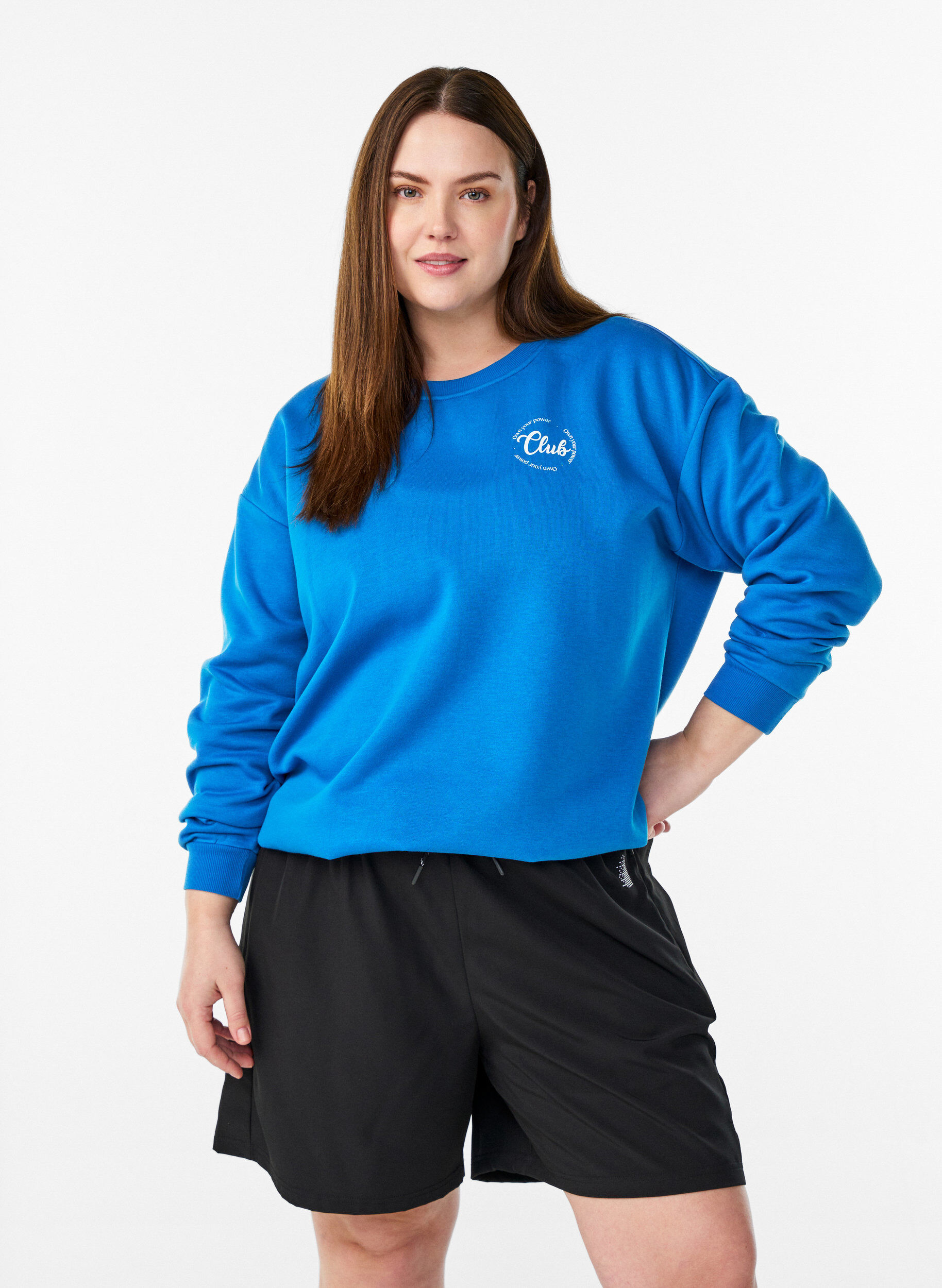 Bluza z tekstowym nadrukiem, Niebieskie, Model