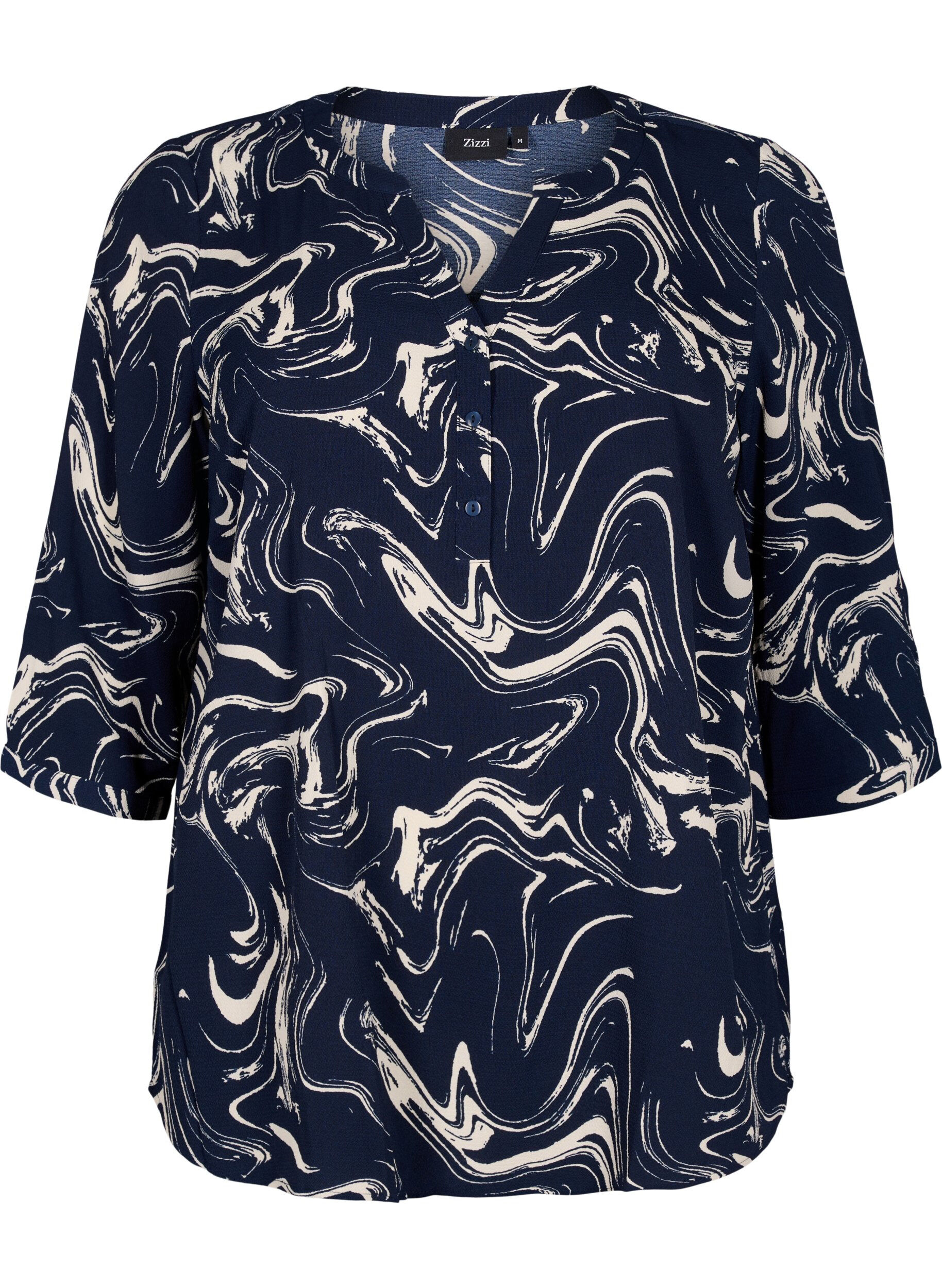 Zizzi Wzorzysta bluzka z rekawami 3/4, N. Blazer Swirl AOP, Packshot image number 0