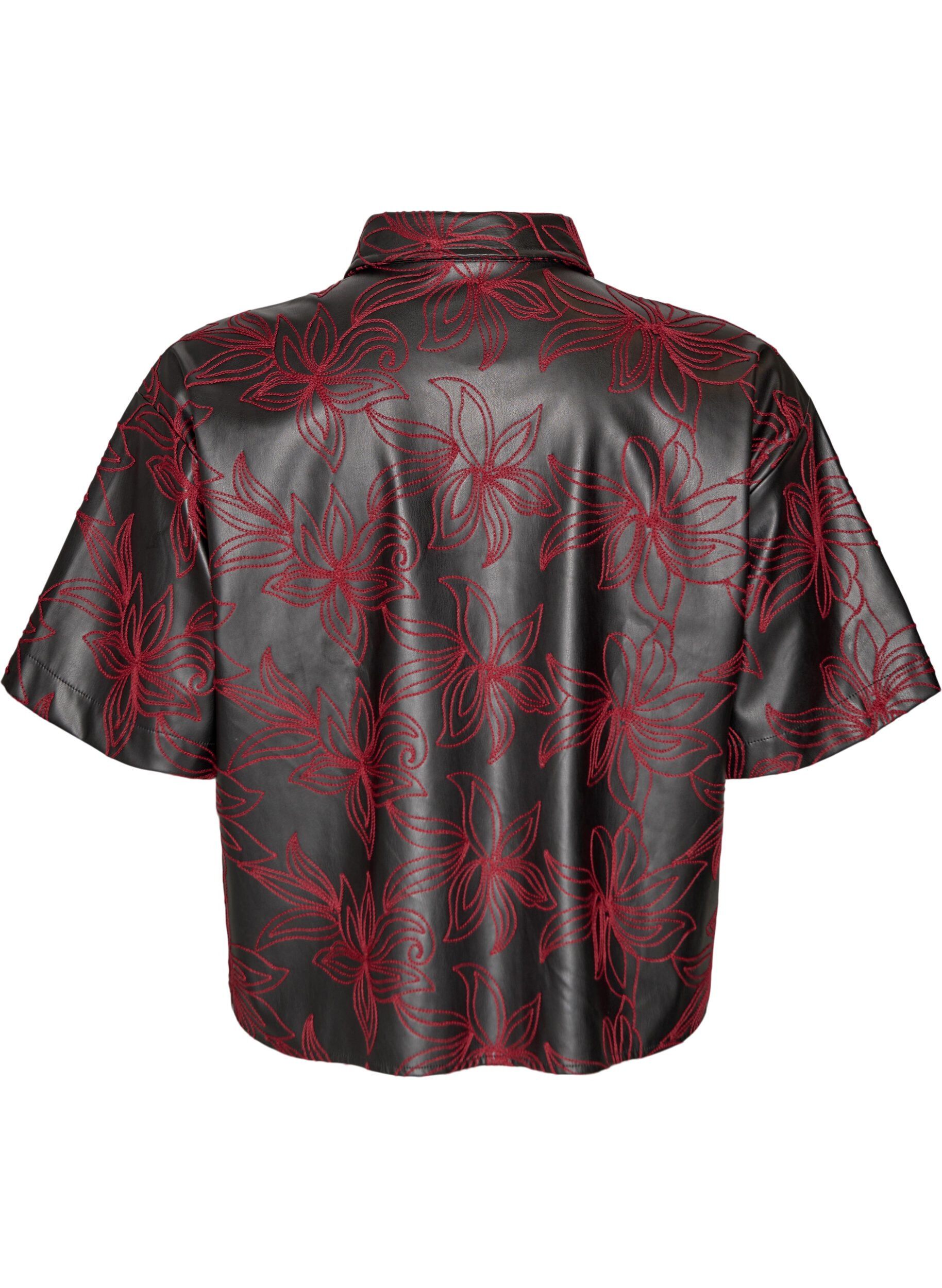 Zizzi Kr&oacute;tka koszula ze sztucznej sk&oacute;ry z kontrastowymi haftami, Czarne, Packshot image number 1