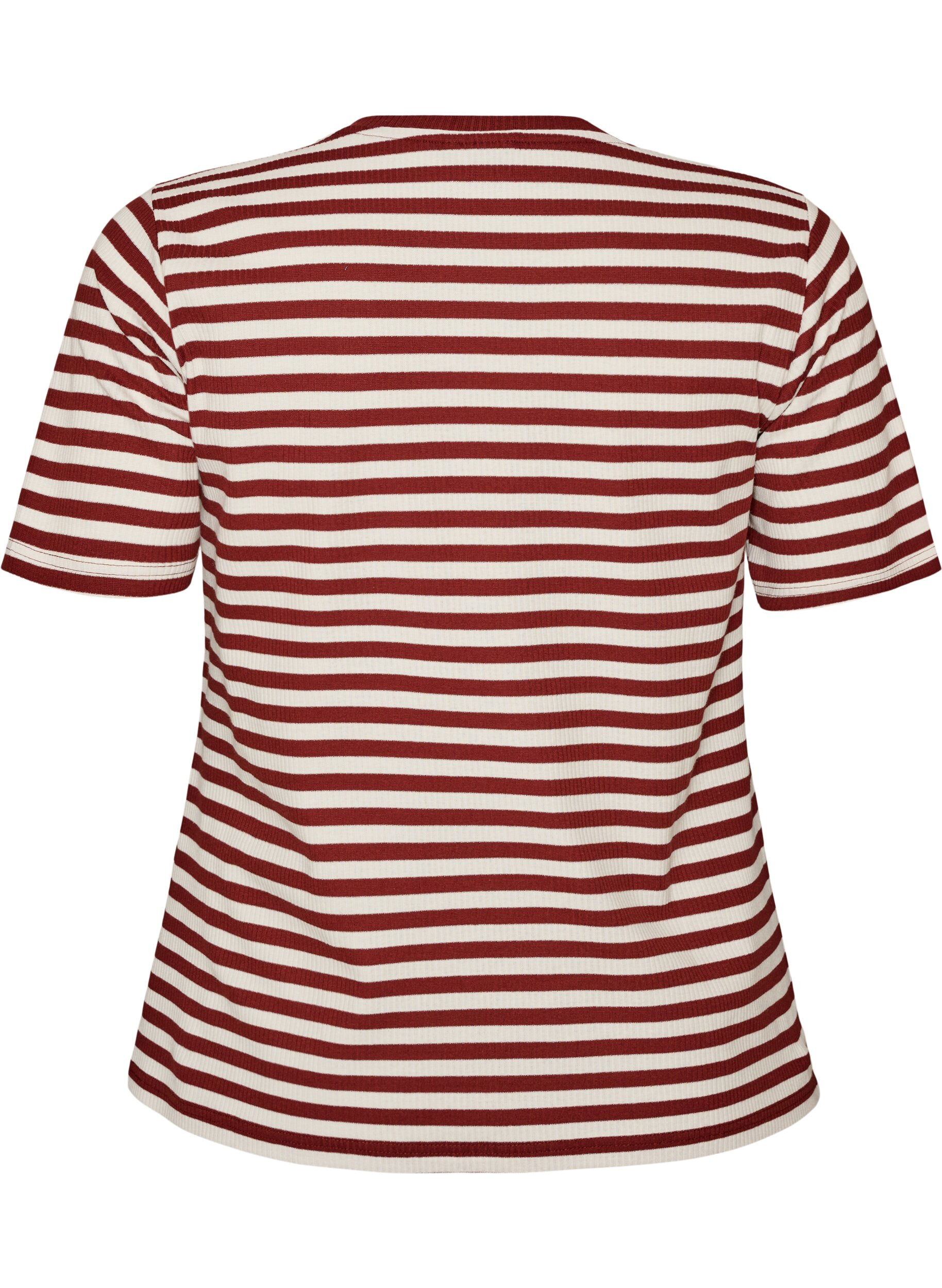ZizziT-shirt w paski o prazkowanej fakturze, Czerwony, Packshot image number 1