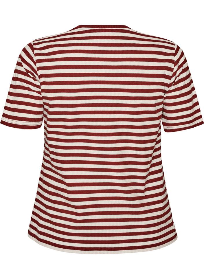 T-shirt w paski o prazkowanej fakturze, Czerwony, Packshot image number 1
