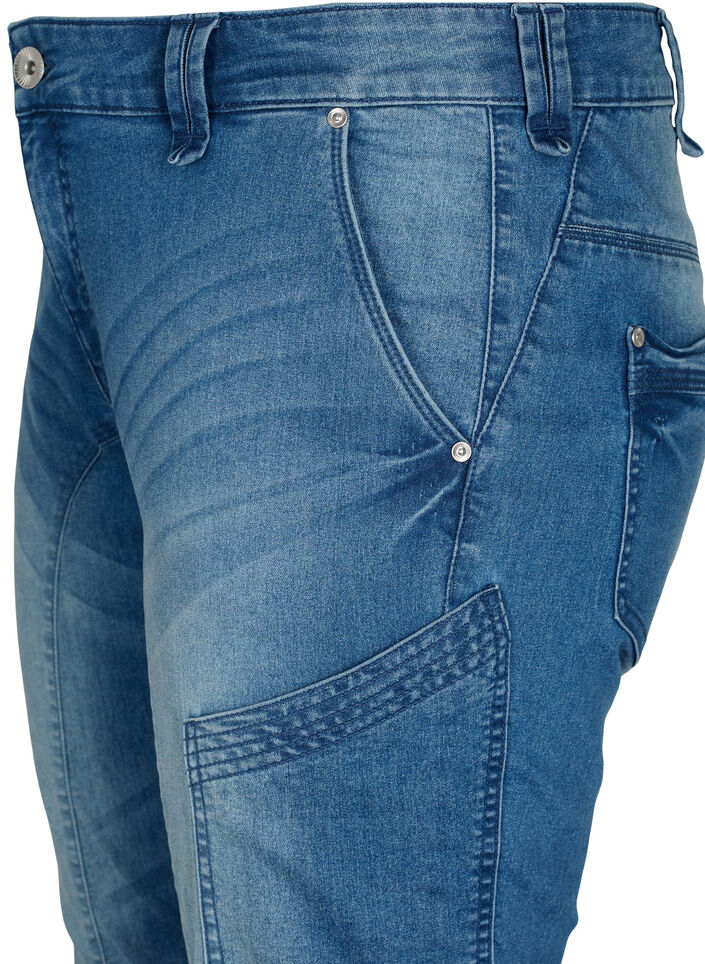 Jeansy capri o dopasowanym kroju z kieszeniami, Niebieskie, Packshot image number 2