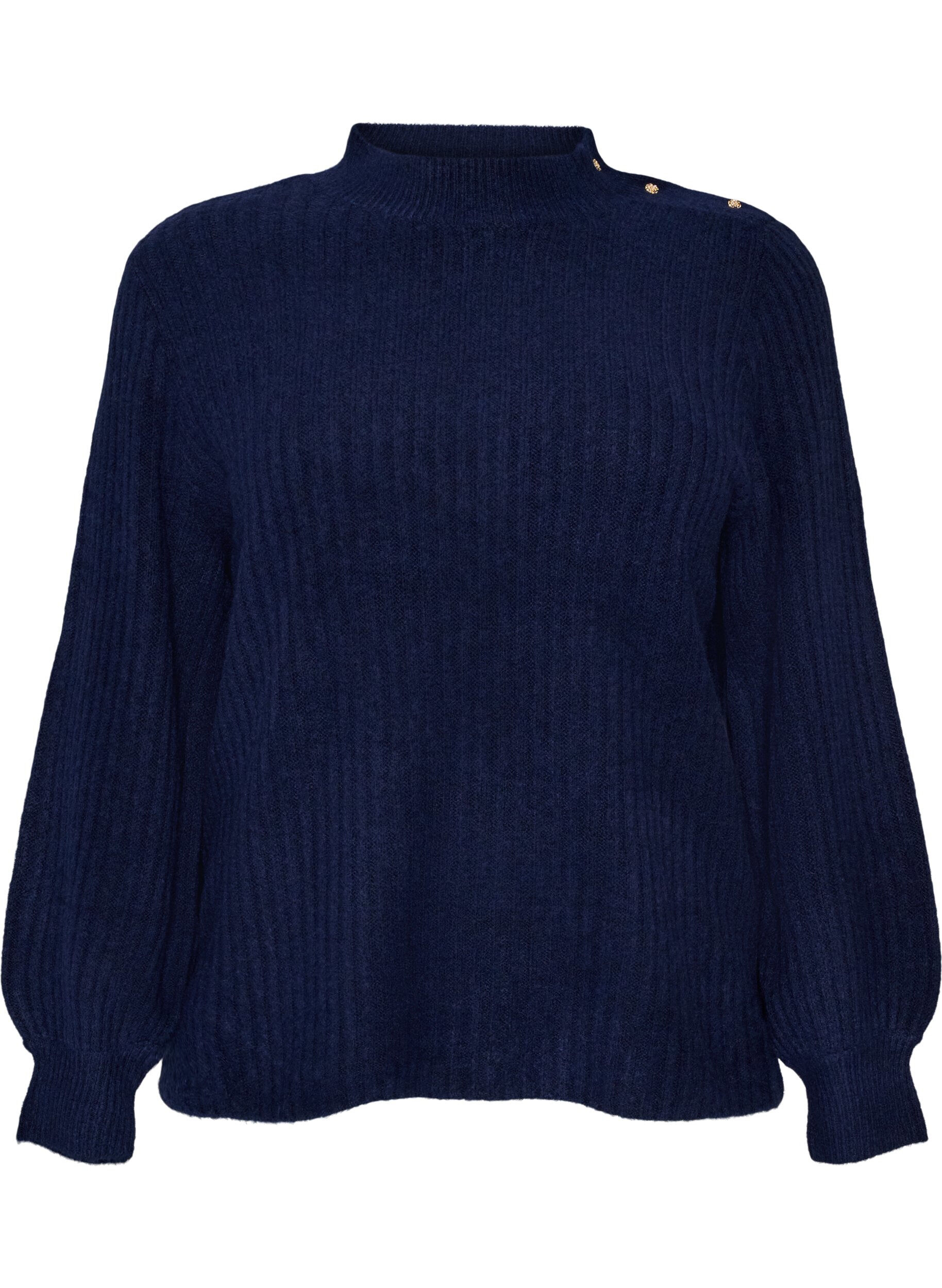 ZizziPrazkowany sweter z bufiastymi rekawami i guzikami, Niebieskie, Packshot image number 0
