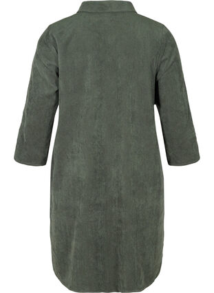 Aksamitna sukienka z 3/4-length rekawami i guzikami, Deep Forest, Packshot image number 1