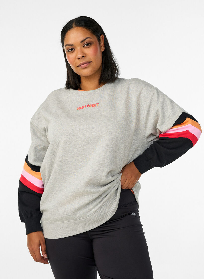 Luzna bluza z kontrastowymi detalami na rekawach, Szary, Model image number 0