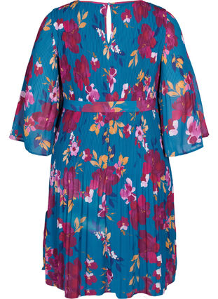 Wzorzysta plisowana sukienka z wiazaniem, Blue Coral Flower, Packshot image number 1