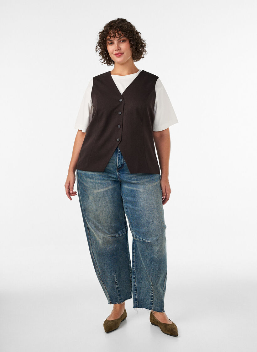 Kamizelka zapinana na guziki, Brązowy, Model image number 1