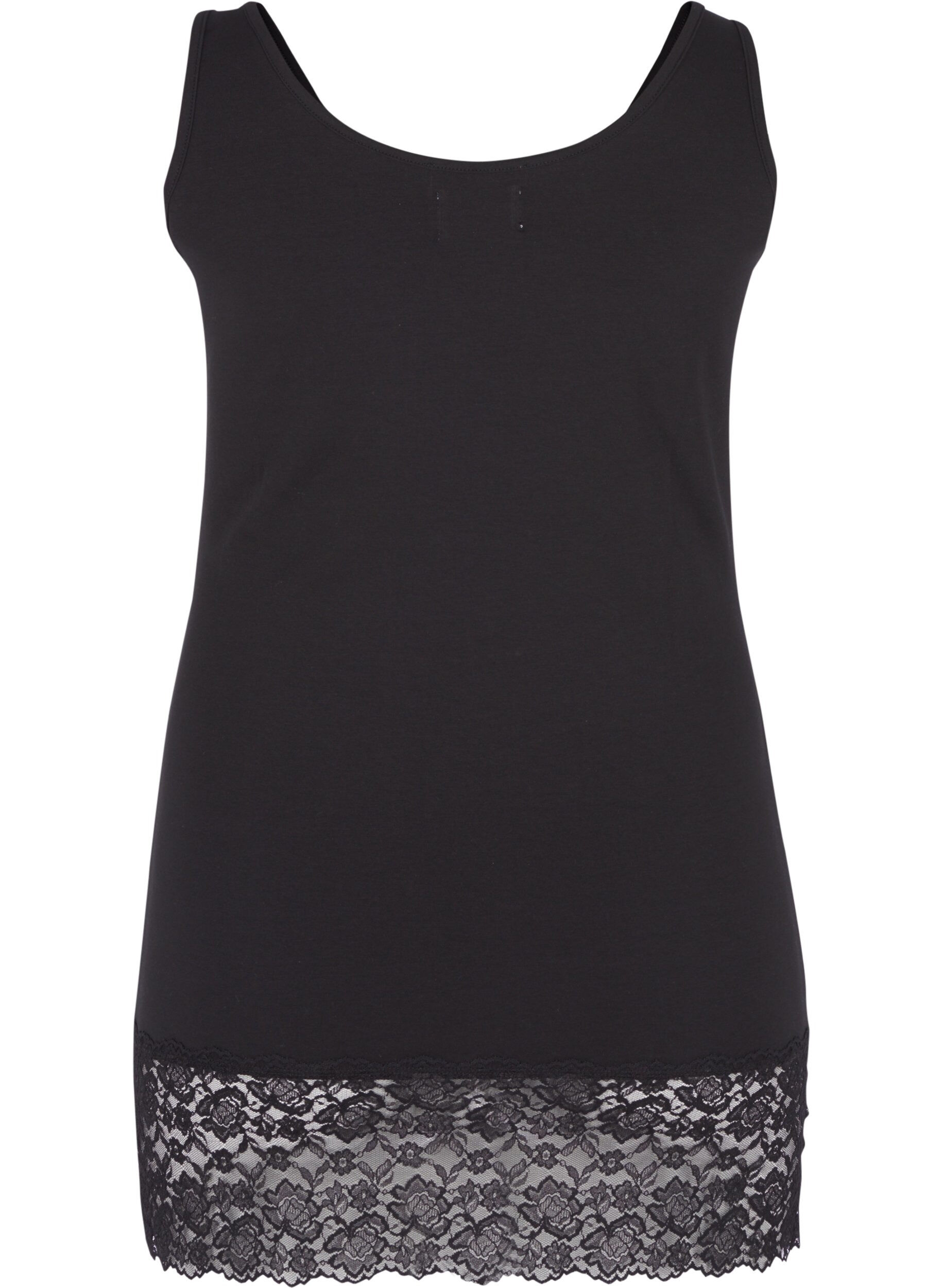 Zizzi Long cotton top with lace trim , Black, Packshot image number 1