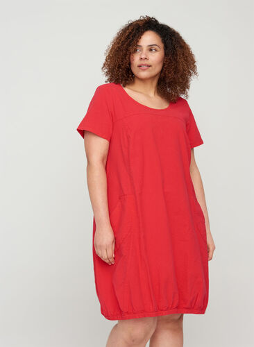 Bawelniana sukienka z krótkim rekawem, Lipstick Red, Model image number 0