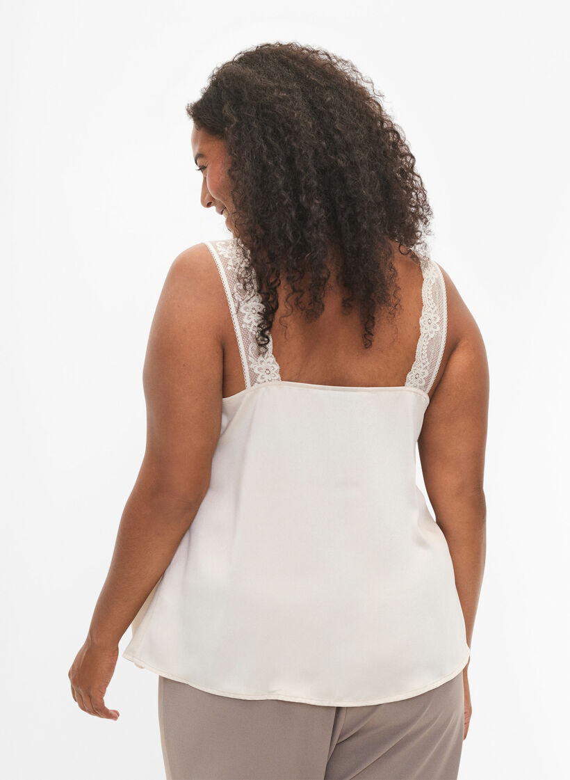 FLASH - Top z dekoltem w serek i koronkowym obszyciem, Fog, Model image number 1