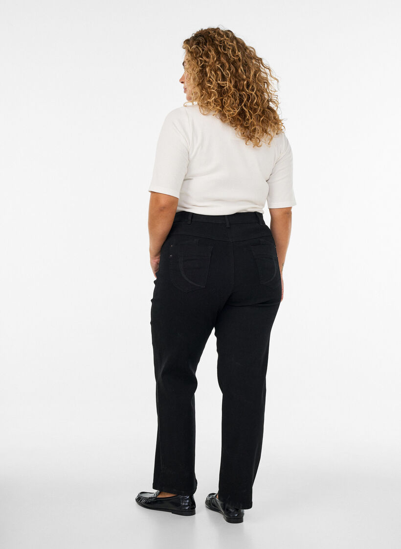 Jeansy Gemma o kroju regular fit z wysokim stanem, Czarne, Model image number 1