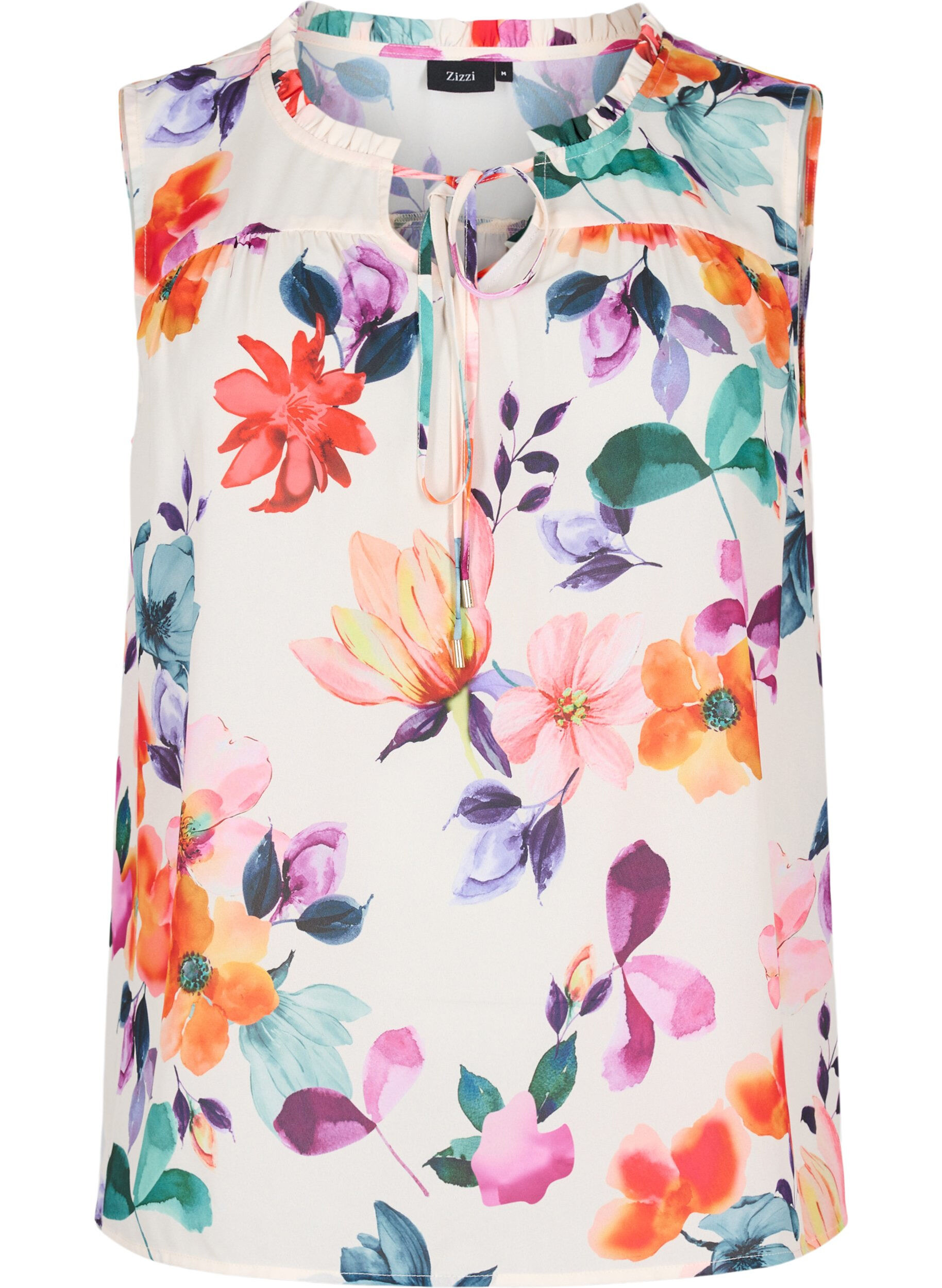 Zizzi Top w kwiaty z wiazaniem, Buttercream Flower, Packshot image number 0