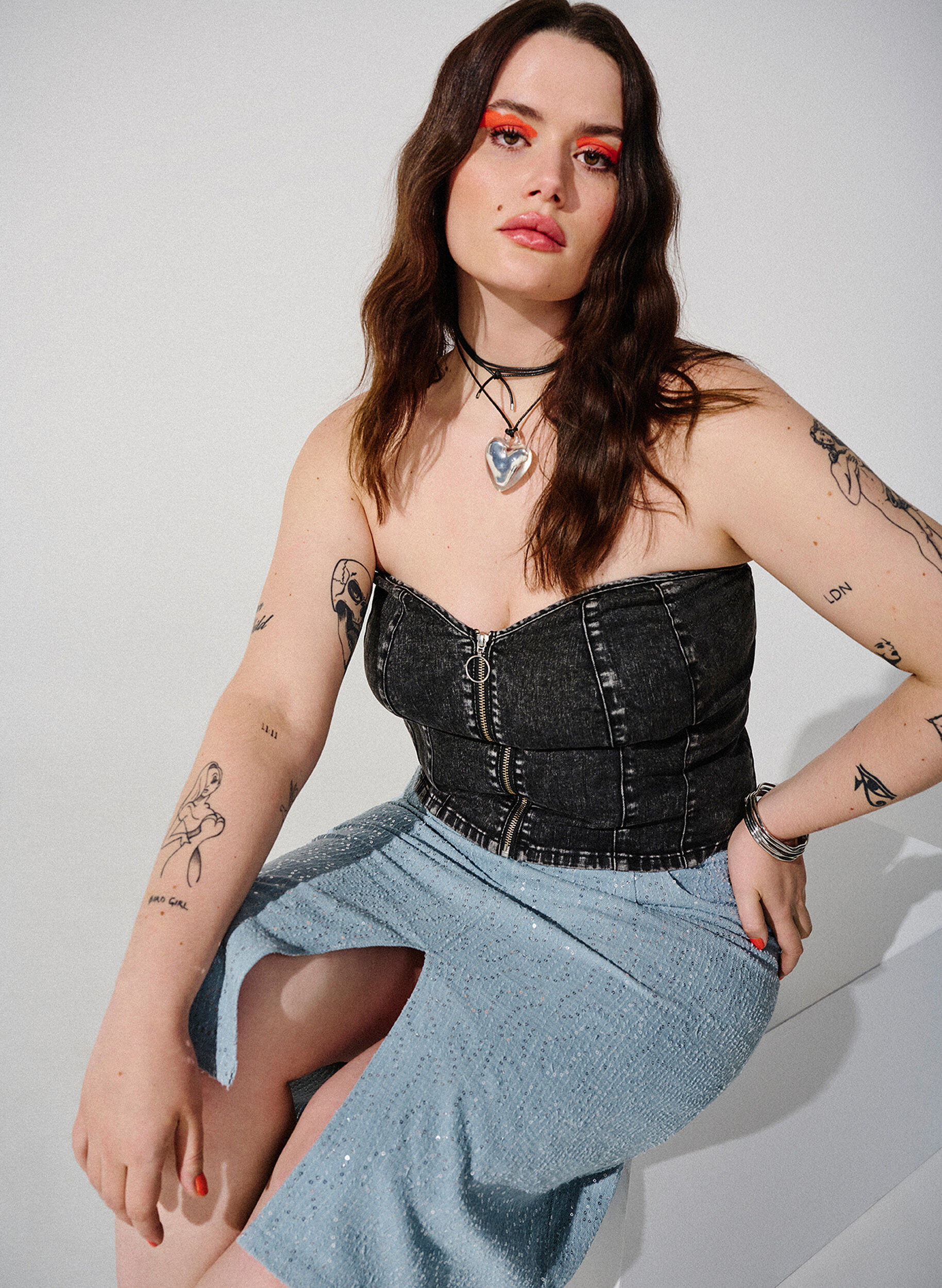 Zizzi Sp&oacute;dnica dzinsowa z rozcieciem i cekinami, Light Blue Denim, Image image number 0