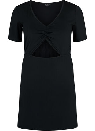 Krótka sukienka z wycieciem, Black, Packshot image number 0