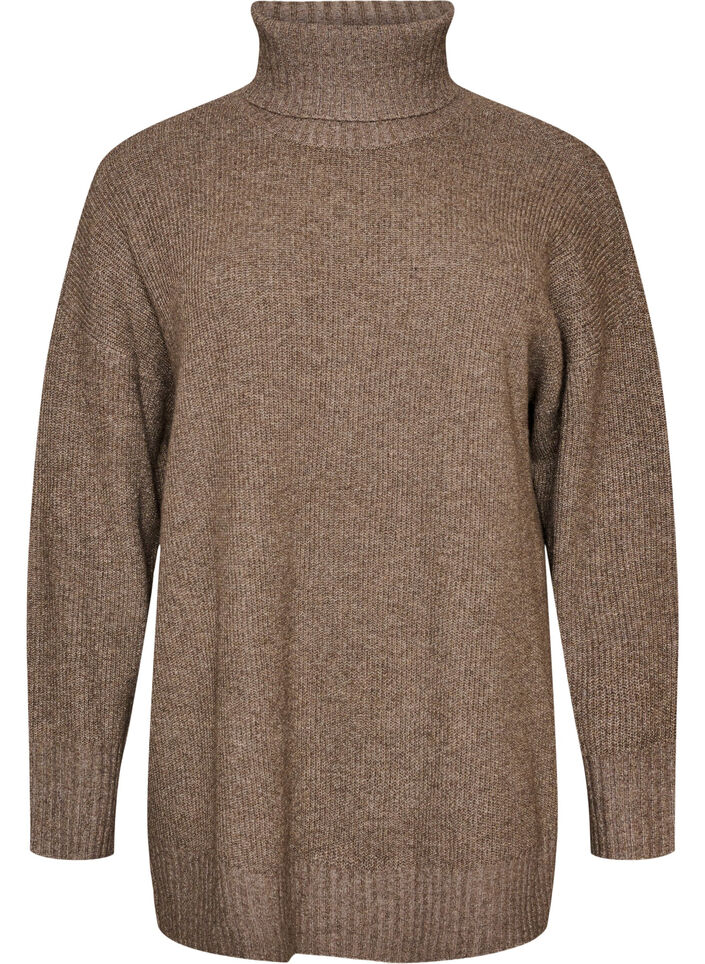 Sweter o luznym splocie z golfem, Brązowy, Packshot image number 0
