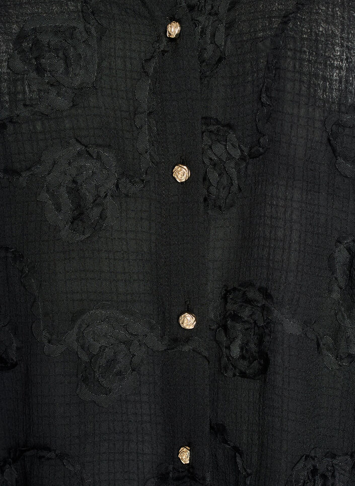 Short-sleeved shirt blouse with a 3D flower effect, Black, Packshot image number 2