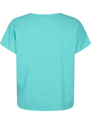Bluzka z krótkim rekawem z mieszanki bawelny z lnem, Turquoise, Packshot image number 1