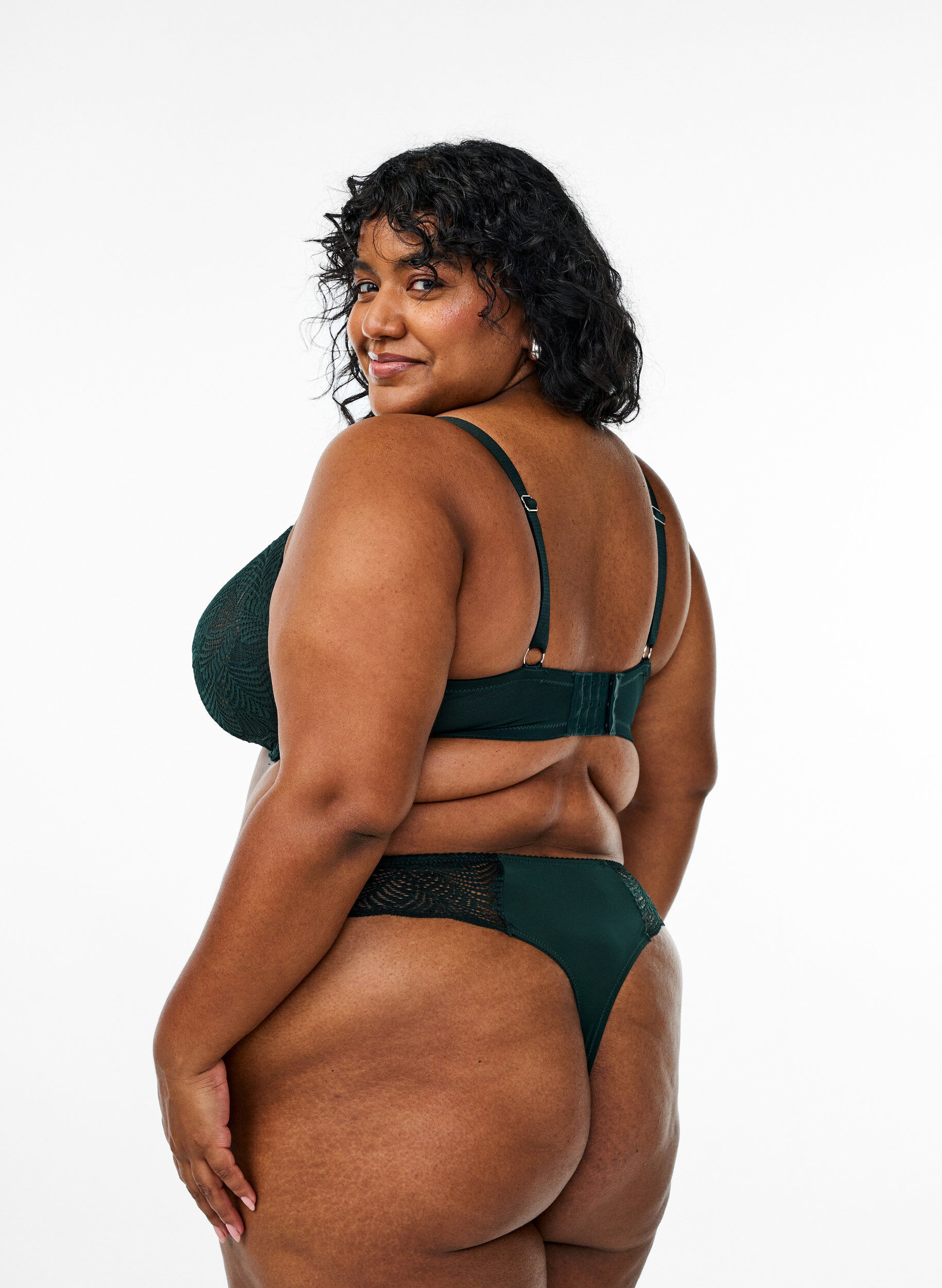 Zizzi Stringi z mikrofibry z koronkowymi detalami, Zielony, Model image number 1