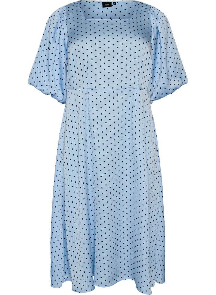 Sukienka midi Polka dot w kolorze ecru z kwadratowym dekoltem, Niebieskie, Packshot image number 0