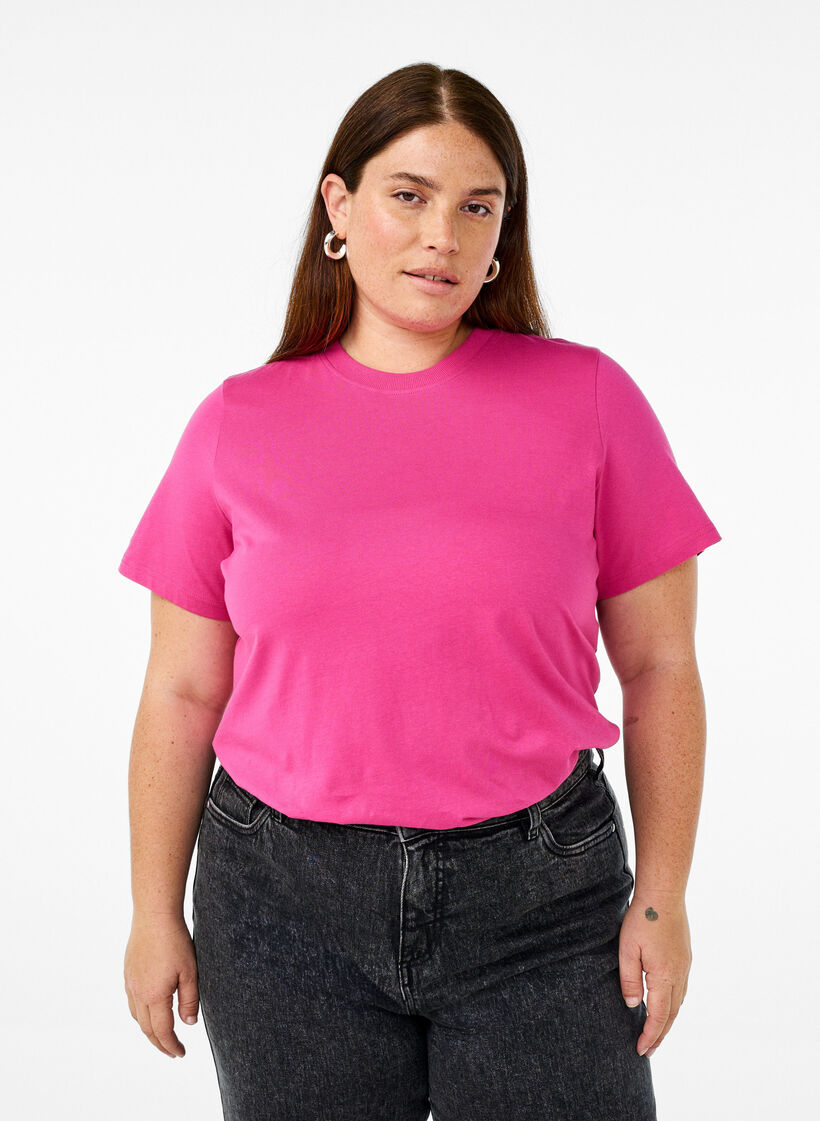 Podstawowa koszulka bawelniana z okraglym dekoltem, R&oacute;żowy, Model image number 0