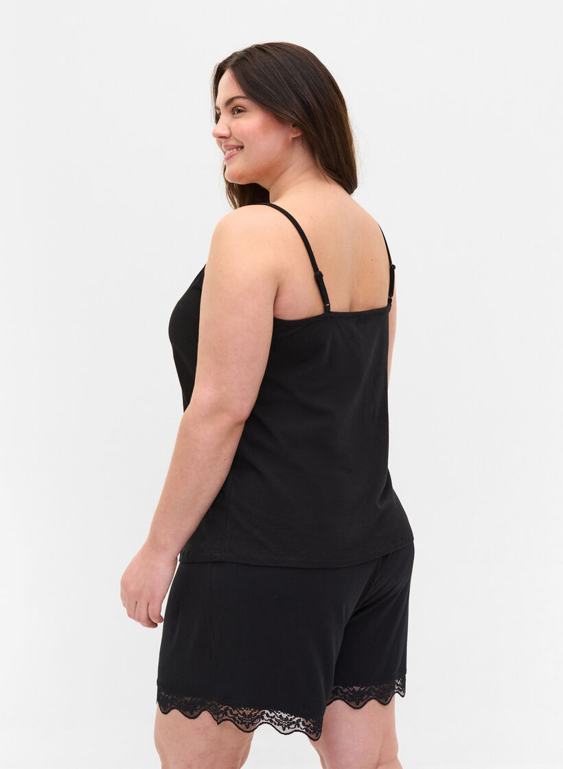 Cotton night top with lace trim, Black, Model image number 1