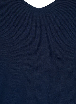 Knitted blouse with v-neck and puff sleeves, Navy Blazer, Packshot image number 2