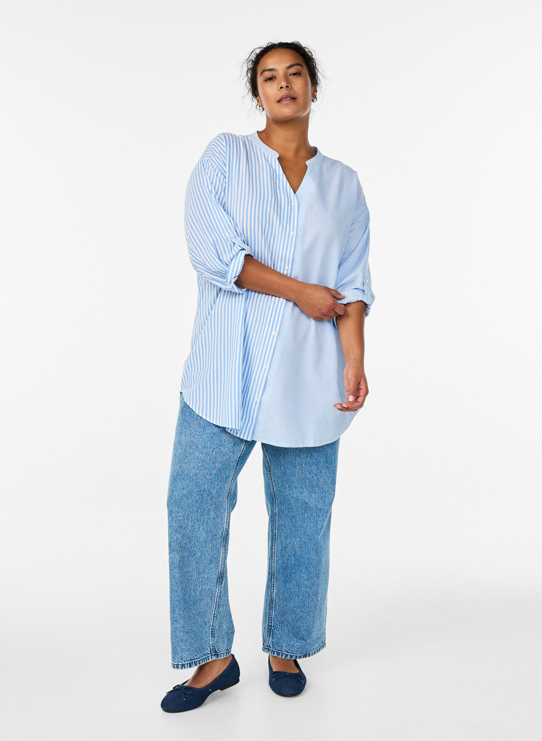 Zizzi Pasiasta tunika z rekawami 3/4, Niebieskie, Model image number 1