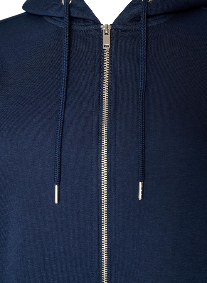 Dluga bluza z kapturem, zamkiem blyskawicznym i kieszeniami, Niebieskie, Packshot image number 2
