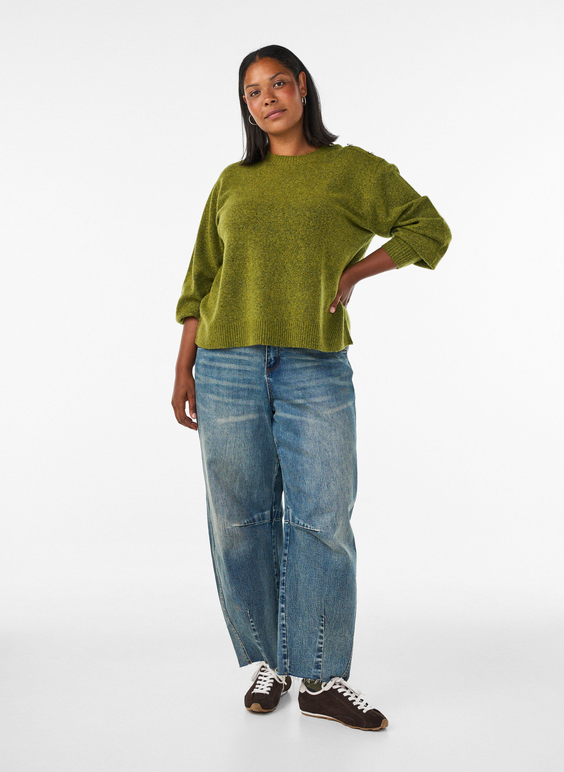 ZizziBluzka dzianinowa z ozdobnym guzikiem, Zielony, Model image number 1