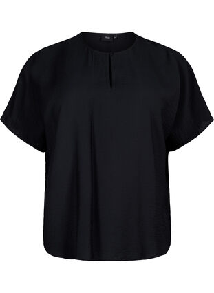 Wiskozowa bluzka z krótkim rekawem, Black, Packshot image number 0
