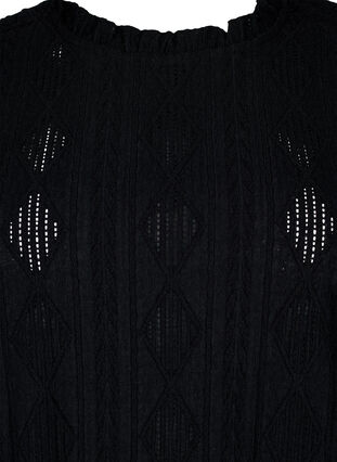 Bluzka w jednolitym kolorze z falbanami i wzorem, Black, Packshot image number 2