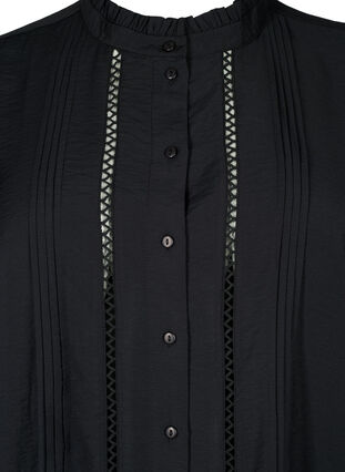Bluzka koszulowa z wiskozy z kolnierzykiem z falbanami, Black, Packshot image number 2