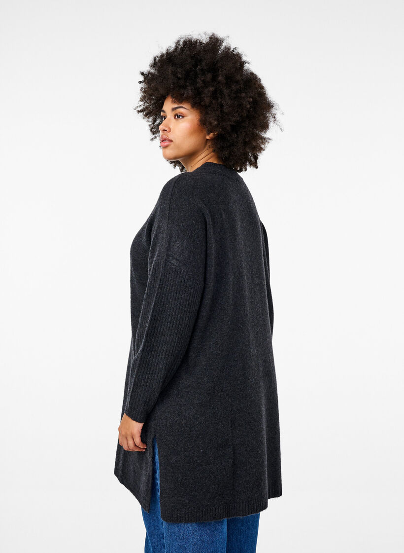 Dluga dzianinowa bluzka z dlugimi rekawami, Dark Grey Melange, Model image number 1