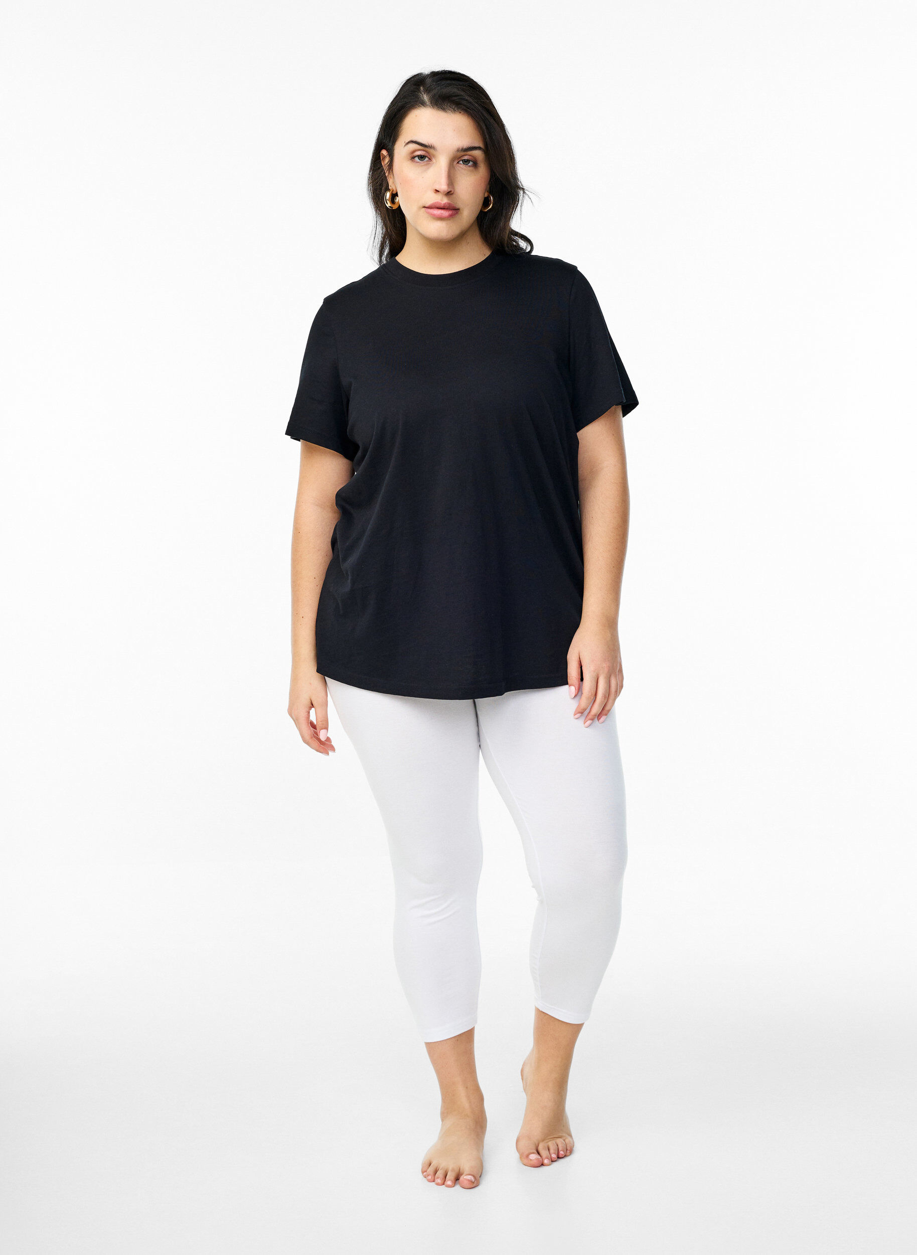 Zizzi3/4-length wiskozowe legginsy w stylu basic, Biały, Model image number 1