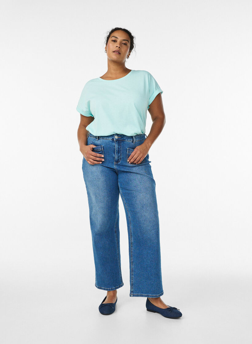 Koszulka z kr&oacute;tkimi rekawami wykonana z mieszanki bawelny, Turkusowy, Model image number 1