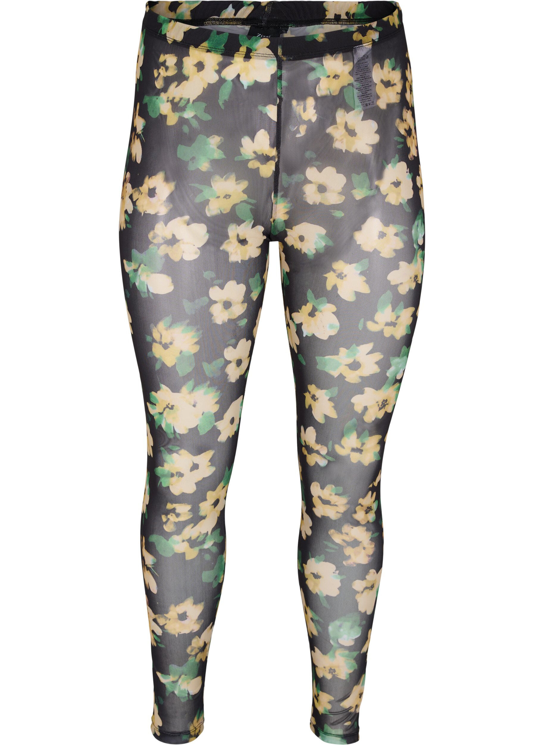 Zizzi Legginsy z siateczki z kwiatowym nadrukiem, Yellow Green AOP, Packshot image number 0