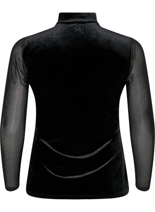 Aksamitna bluzka z dlugimi, siateczkowymi rekawami, Black, Packshot image number 1