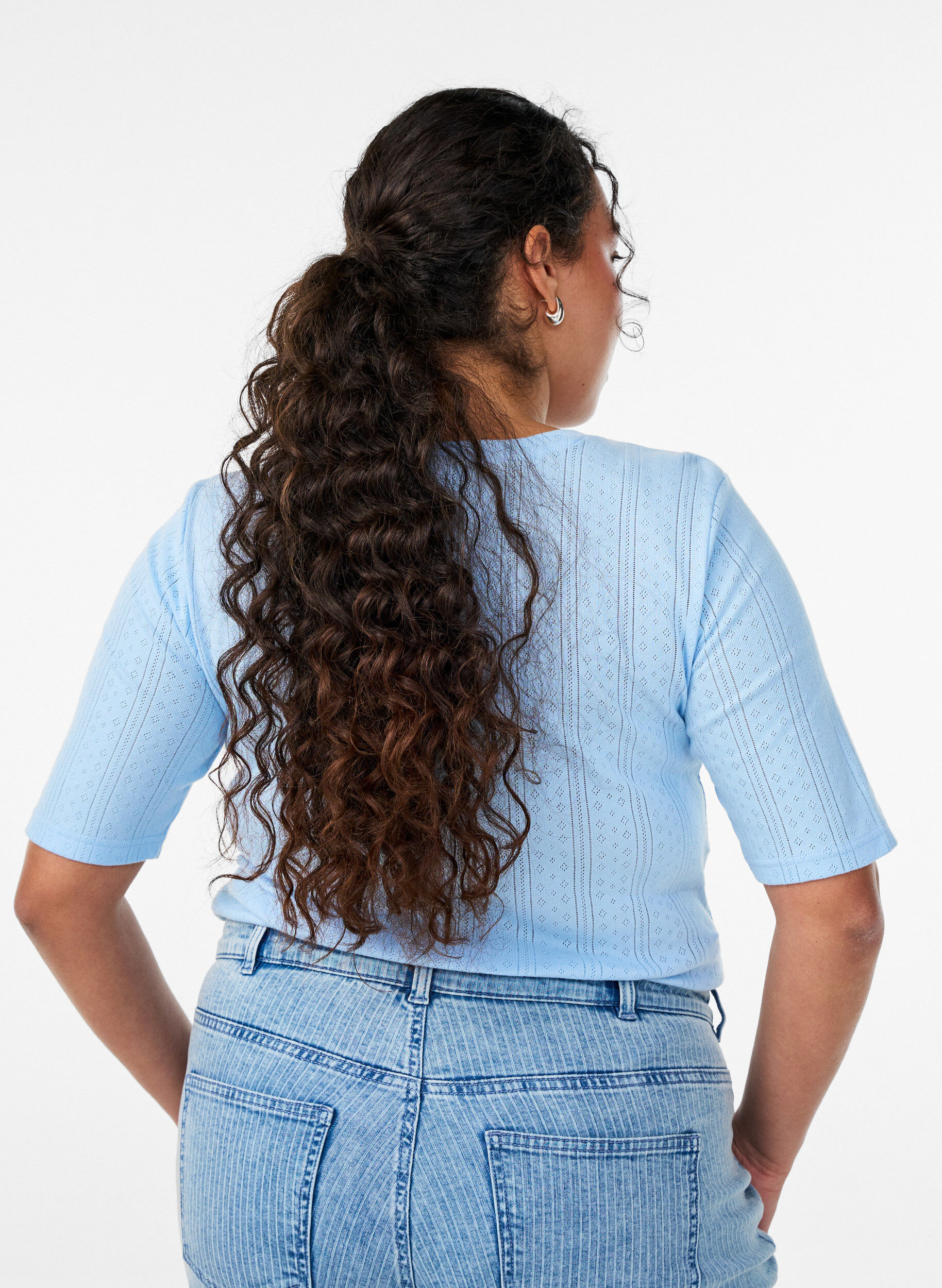 Zizzi Koszulka bawelniana z haftem oczka, Niebieskie, Model image number 2